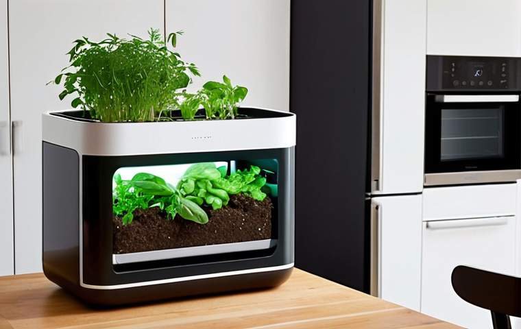 **Prompt 1 (Smart Composting at Home):**
    A futuristic, sleek smart composter in a clean, modern kitchen. A user, smiling and engaged, interacts with a smartphone displaying real-time data (temperature, humidity) from the composter. Lush green herbs or small plants are visible nearby, symbolizing the outcome. The overall atmosphere is one of ease, innovation, and clean technology turning food waste into a valuable resource at home. Soft, natural lighting. --ar 16:9 --v