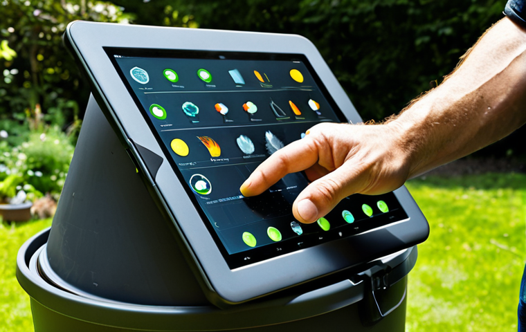 **

A person in gardening attire, fully clothed, using a digital tablet to monitor the temperature of a compost bin in a lush garden setting. The compost bin has visible sensors attached. Sunlight filters through the trees, highlighting the garden. safe for work, appropriate content, modest, professional photography, perfect anatomy, correct proportions, natural pose, well-formed hands, proper finger count, natural body proportions.

**