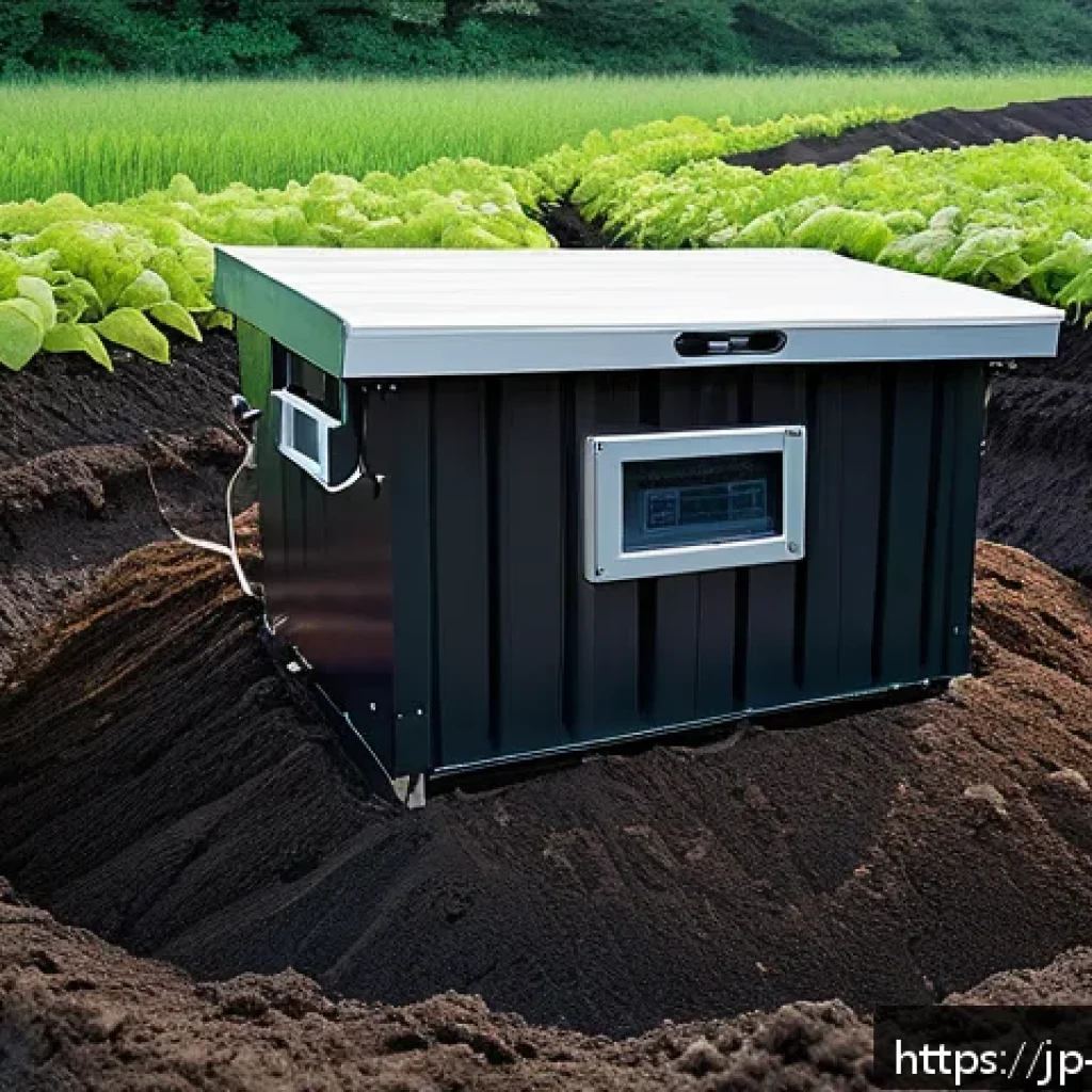 퇴비화 시스템의 성과 측정 방법 - A detailed cross-sectional view of a compost pile showing temperature sensors and a digital temperat...